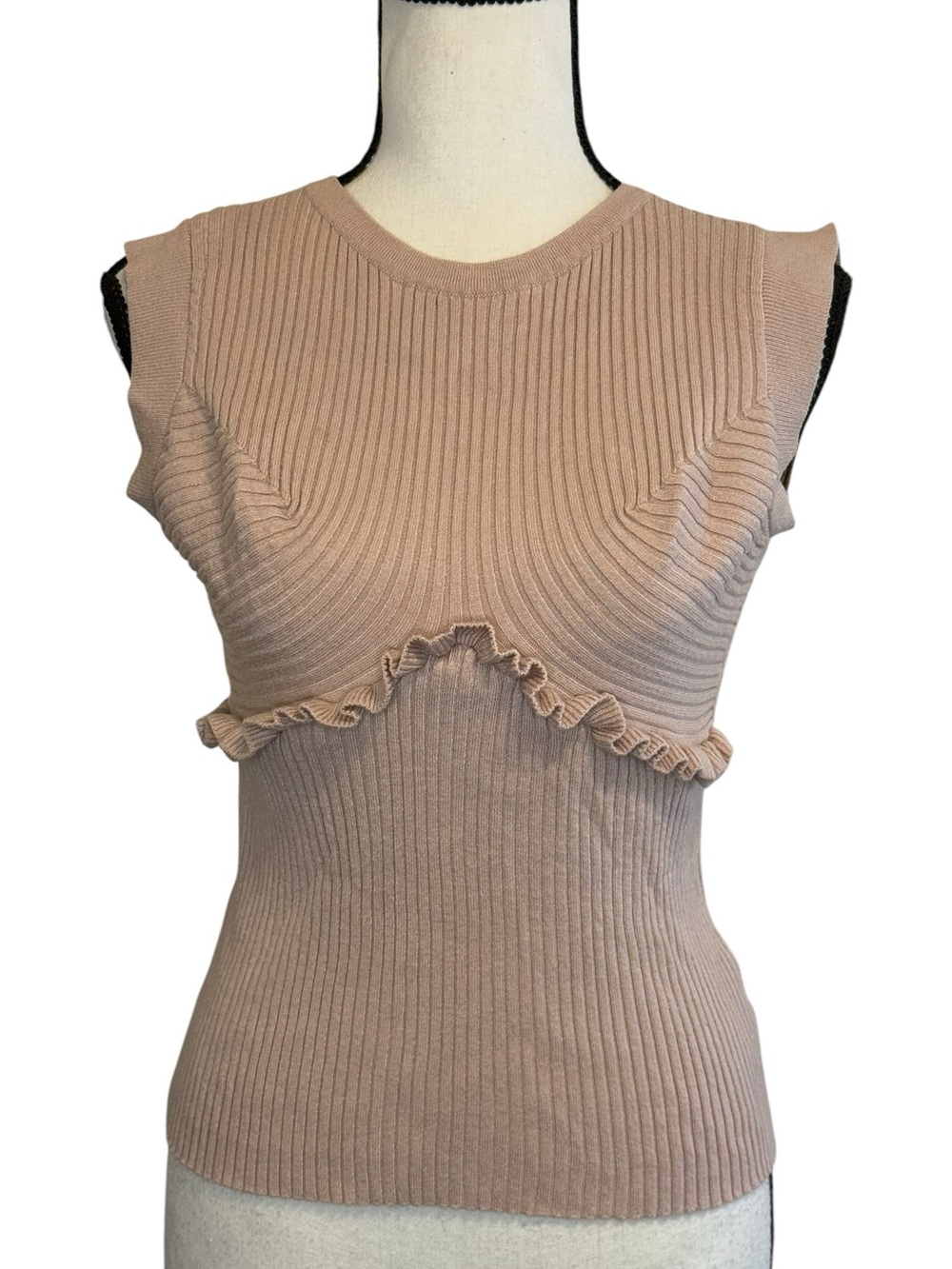 RIHOAS Blush Ribbed Ruffle Knit Tank